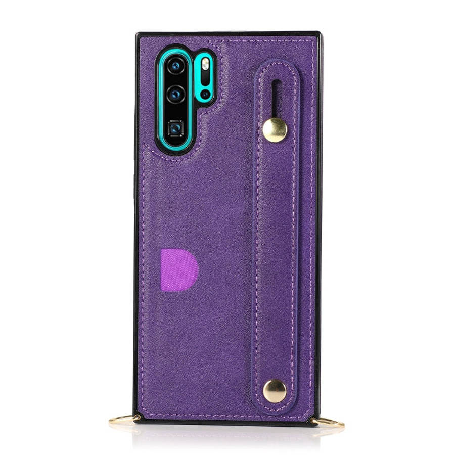 For Huawei P30 Pro Wrist Strap PU+TPU Shockproof Protective Case with Crossbody Lanyard & Holder ...