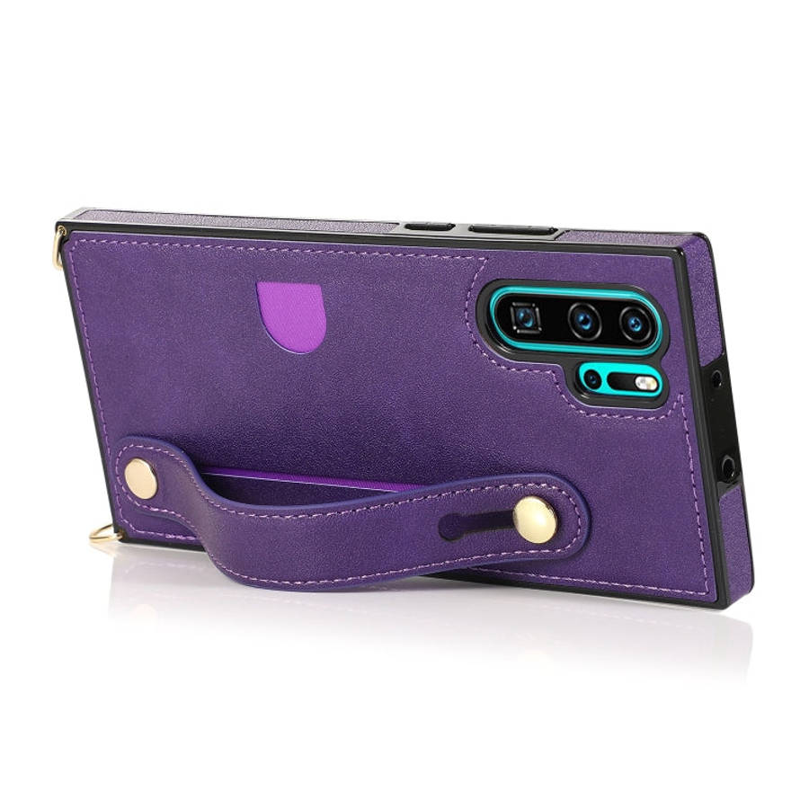 For Huawei P30 Pro Wrist Strap PU+TPU Shockproof Protective Case with Crossbody Lanyard & Holder ...