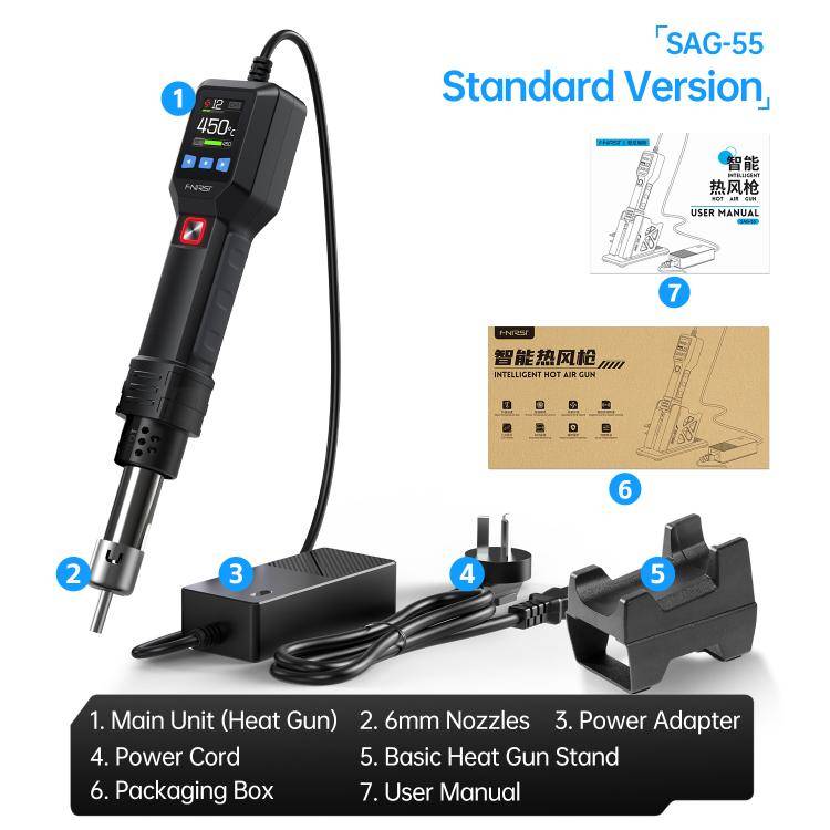 FNIRSI SAG-55 550W High Temperature Portable Micro Hot Air Gun, Type:Standard Ordinary Base(US Plug)