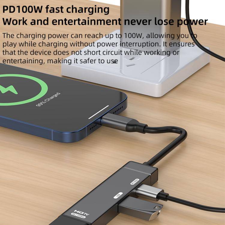 Type-C to Type-C, USB-A, HDMI HUB Docking Station(Grey)