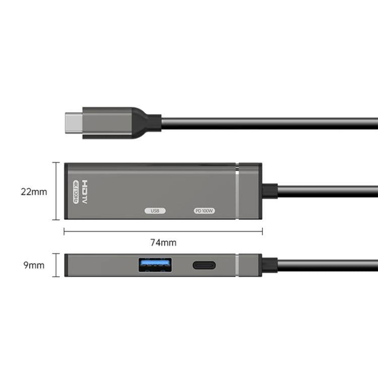 Type-C to Type-C, USB-A, HDMI HUB Docking Station(Grey)