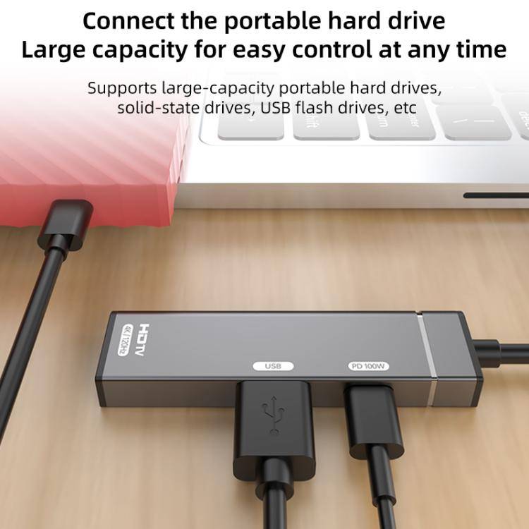 Type-C to Type-C, USB-A, HDMI HUB Docking Station(Grey)