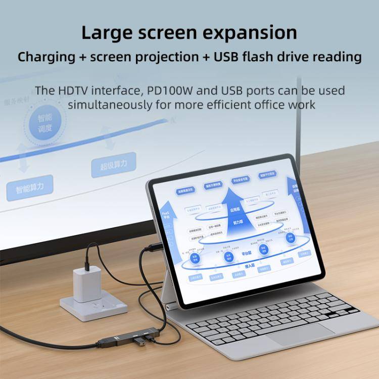 Type-C to Type-C, USB-A, HDMI HUB Docking Station(Grey)