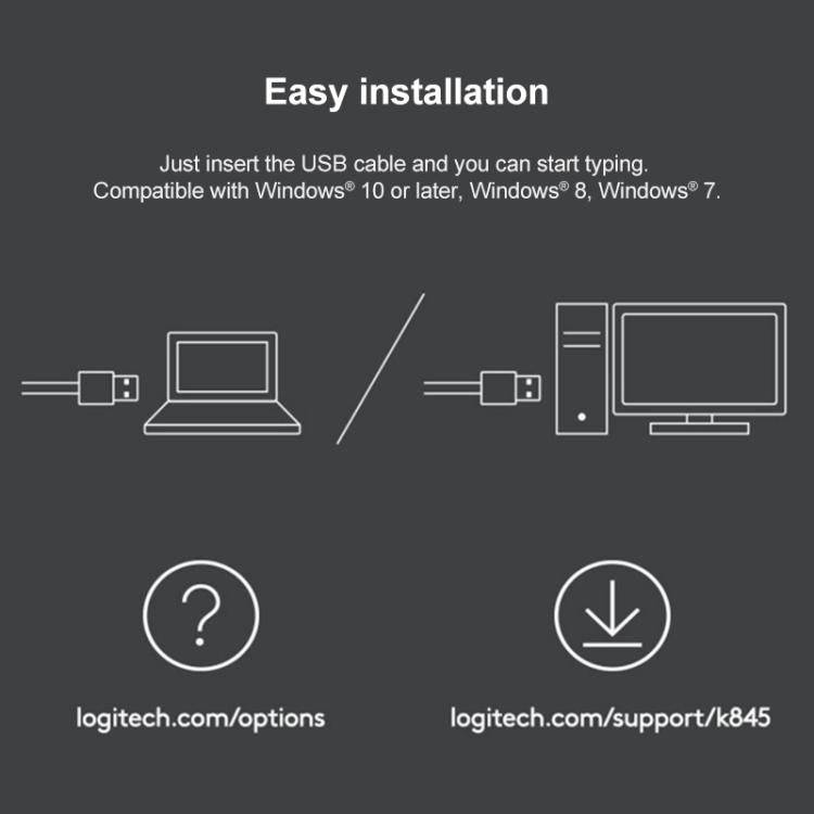 Logitech K845 Backlit Mechanical Wired Keyboard, Cable Length: 1.8m, Type:Longhua-Brown Axis(Black)