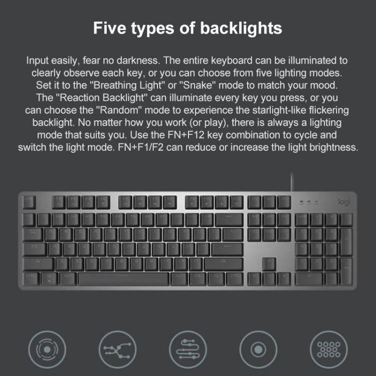 Logitech K845 Backlit Mechanical Wired Keyboard, Cable Length: 1.8m, Type:Longhua-Brown Axis(Black)