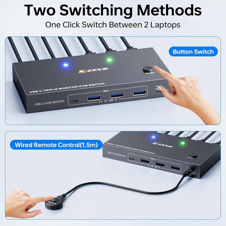 KCEVE KC-KVM203TCC USB 3.2 Dual Monitor 4K 60Hz KVM Switch