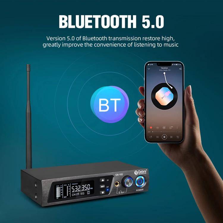 DEBRA ER-102 Professional Stage Wireless Audio Return Monitoring System with Two Receivers(US Plug)