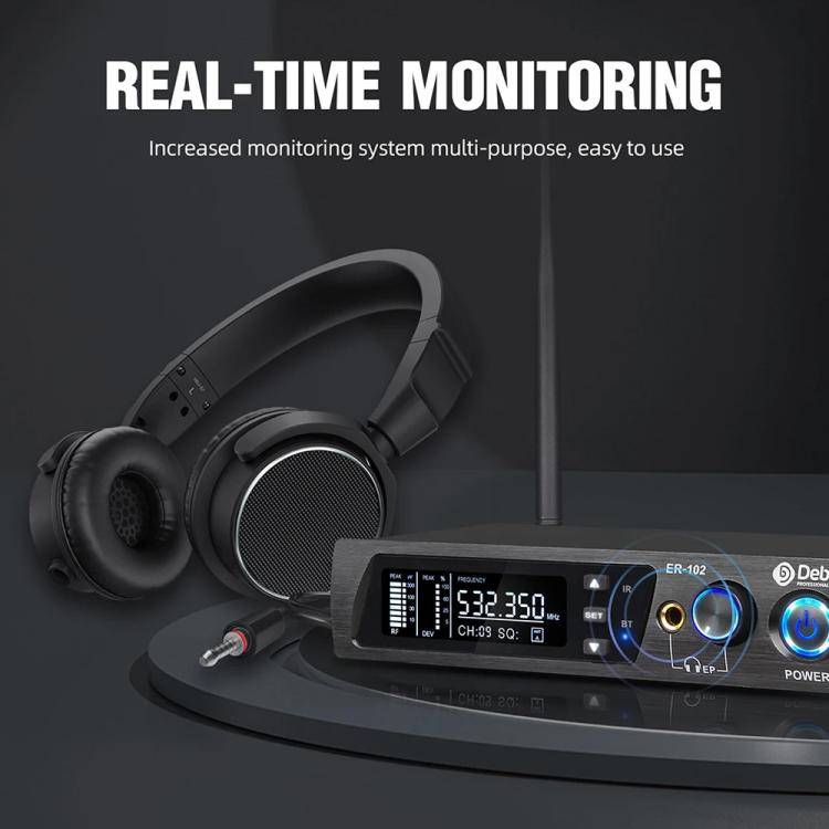 DEBRA ER-102 Professional Stage Wireless Audio Return Monitoring System with Two Receivers(US Plug)