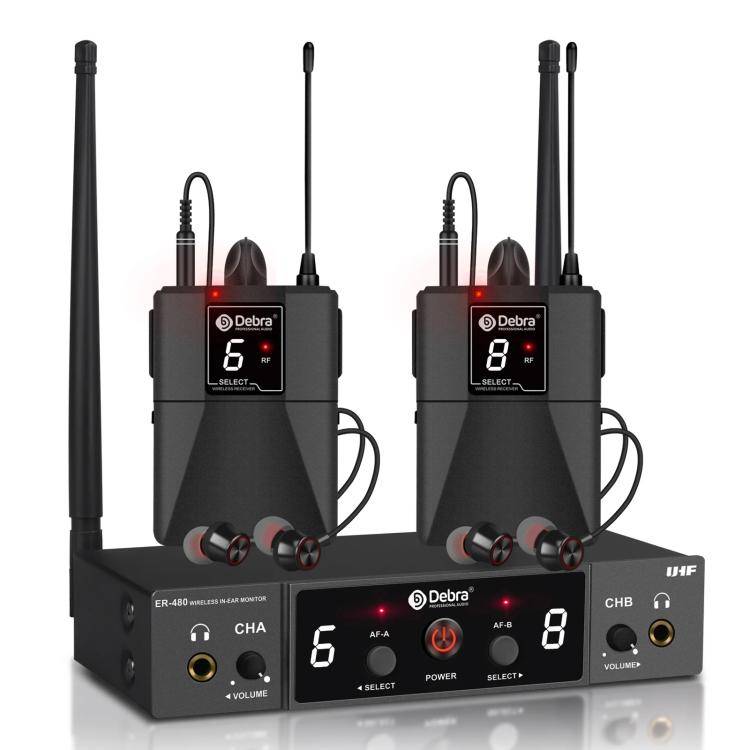 DEBRA ER-480 Professional Stage Wireless Audio Return Monitoring System with Two Receivers(EU Plug)