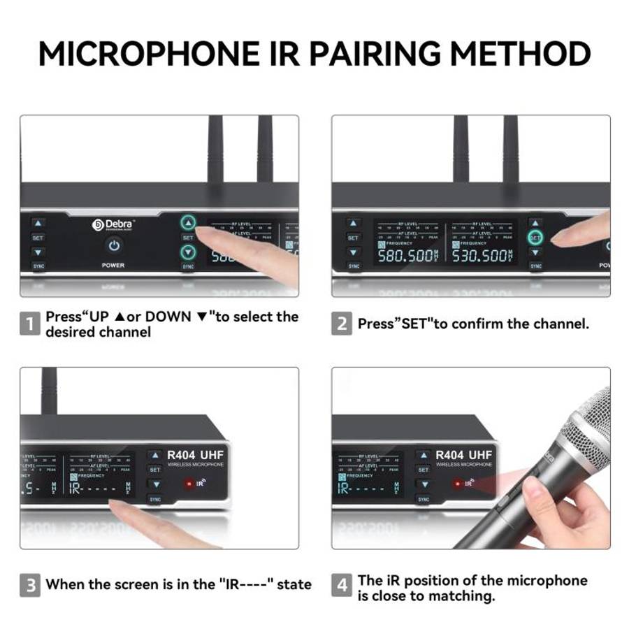 DEBRA R404 UHF Wireless Microphone 4-in-1 Professional Stage Performance Conference Handheld Mic(...