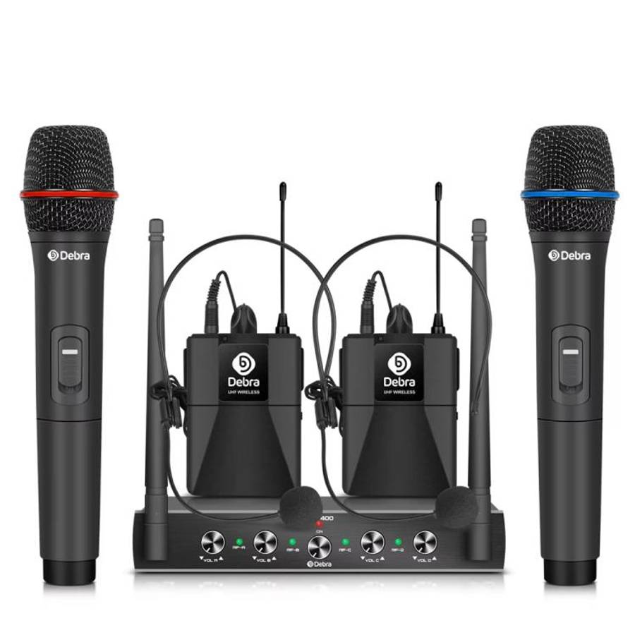 DEBRA AU-400 UHF Wireless Microphone System 4-in-1 for Performance Conference KTV, Model:2 Handhe...