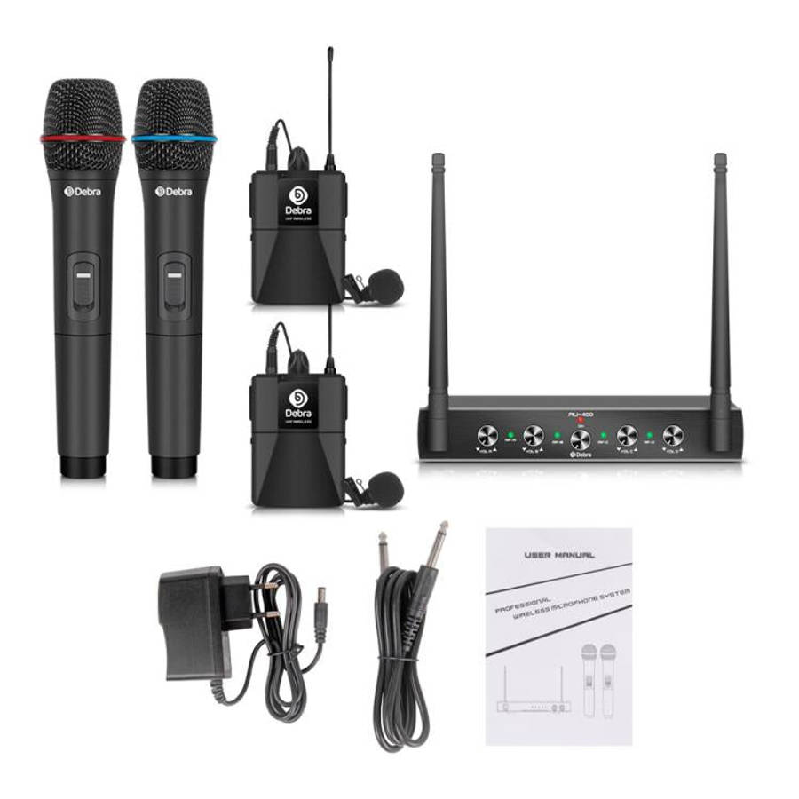 DEBRA AU-400 UHF Wireless Microphone System 4-in-1 for Performance Conference KTV, Model:2 Handhe...