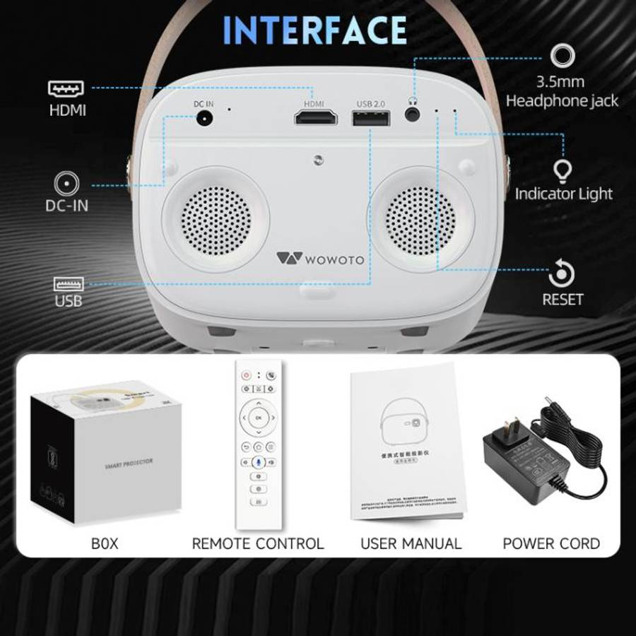 WOWOTO WWT-M8 Android 9 DLP 1920x1080P HD 300ANSI Smart Projector(EU Plug)