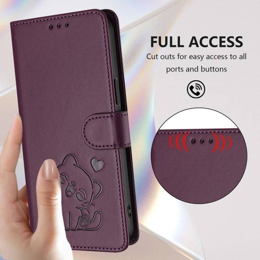 For Oukitel C57S / C57 Pro / Blu J12 Embossed Heart Cat Leather Phone Case with Hand Strap(Dark P...