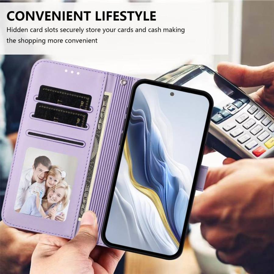 For Ulefone Note 20 Pro Embossed Heart Cat Leather Phone Case with Hand Strap(Light Purple)