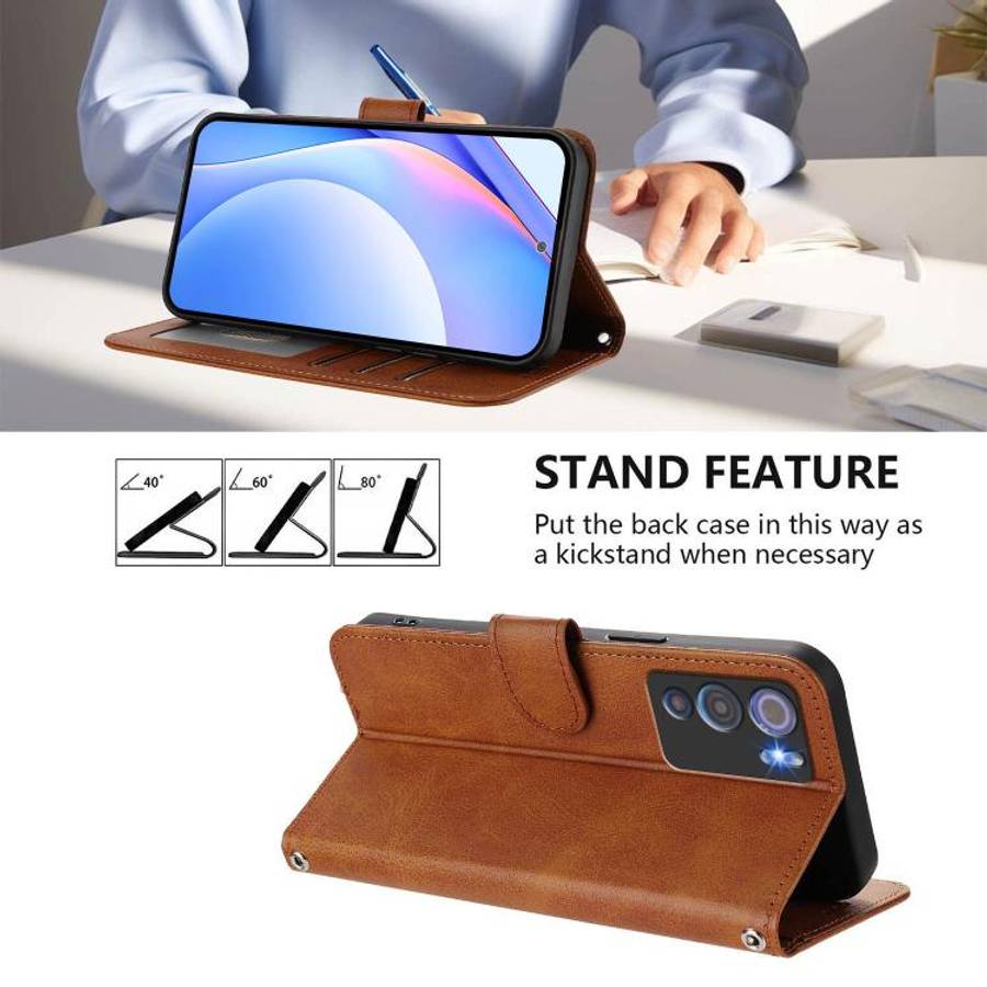 For Doogee N60 Pro Litter Panda Embossing RFID Leather Phone Case with Lanyard(Brown)