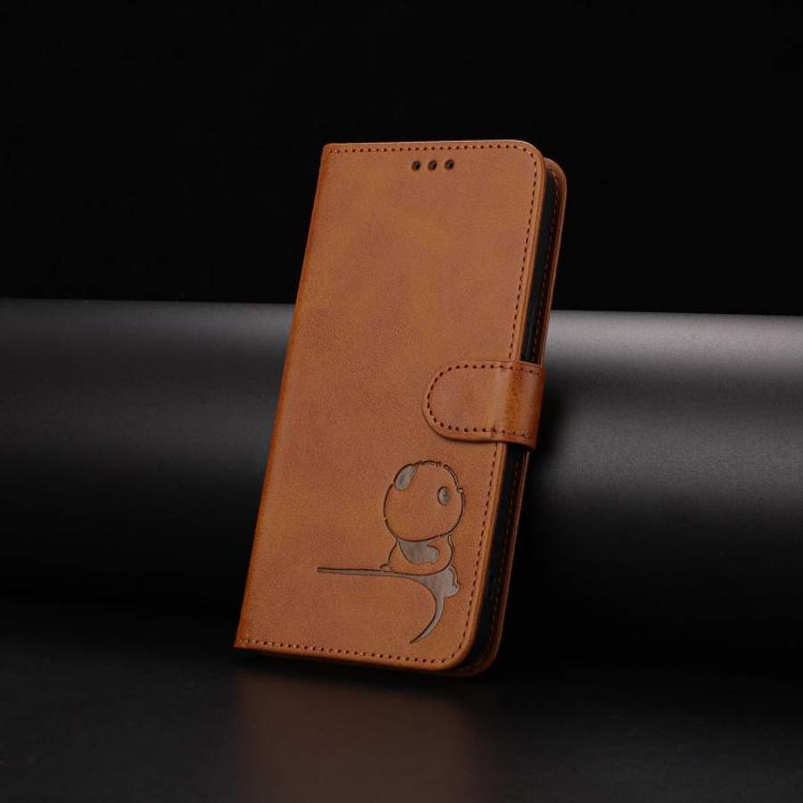 For Doogee N60 Pro Litter Panda Embossing RFID Leather Phone Case with Lanyard(Brown)