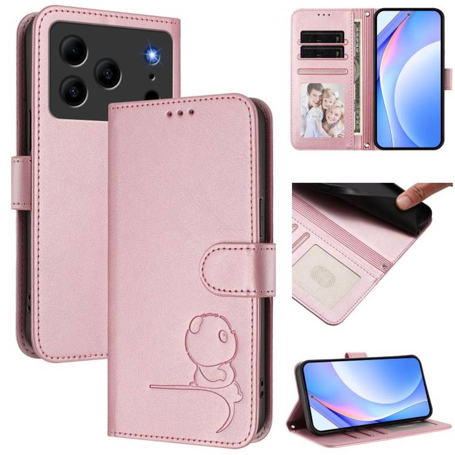 For Doogee N56 / N56 Pro Litter Panda Embossing RFID Leather Phone Case with Lanyard(Pink)