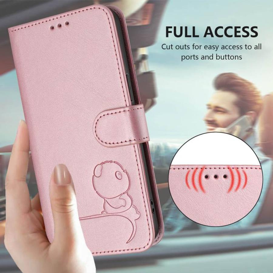 For Doogee N56 / N56 Pro Litter Panda Embossing RFID Leather Phone Case with Lanyard(Pink)