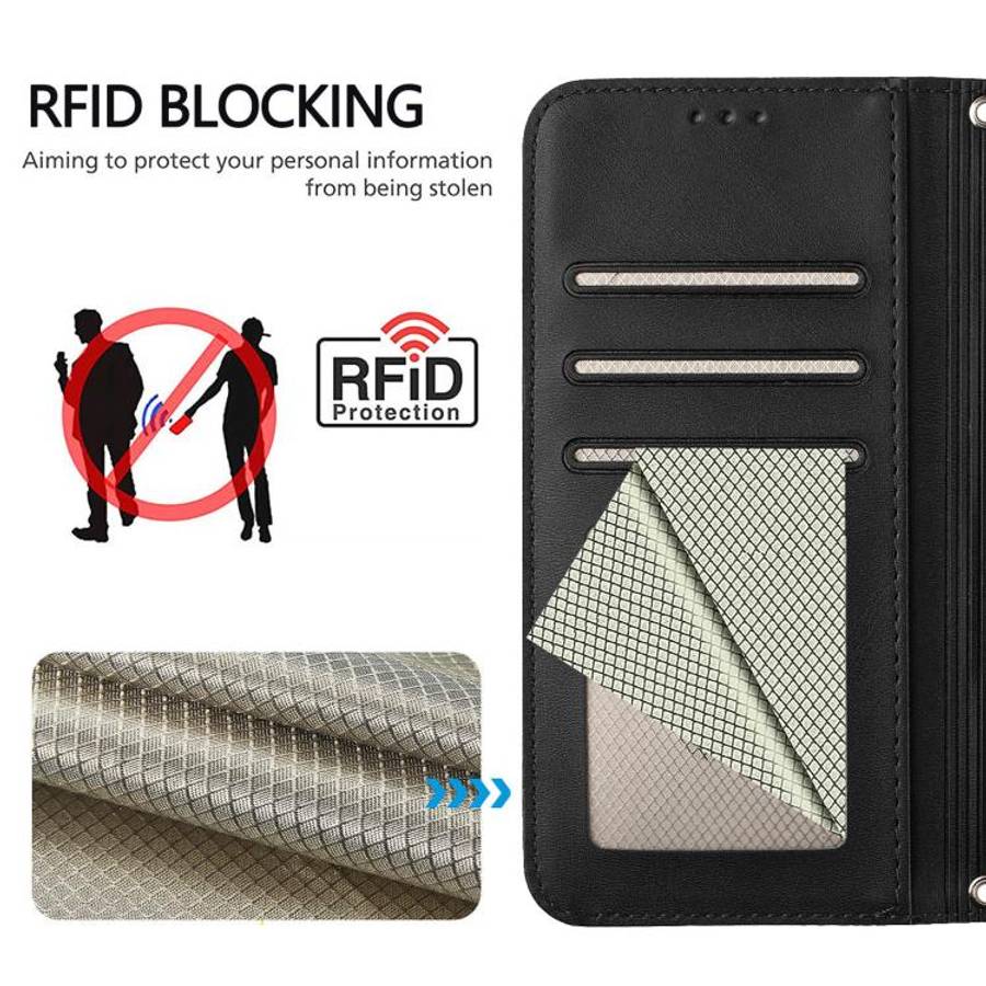 For Doogee N56 / N56 Pro Litter Panda Embossing RFID Leather Phone Case with Lanyard(Black)