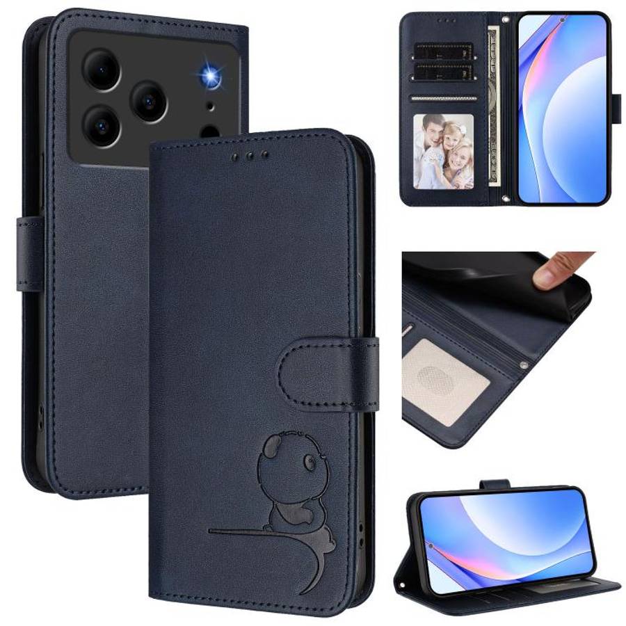 For Doogee N56 / N56 Pro Litter Panda Embossing RFID Leather Phone Case with Lanyard(Blue)