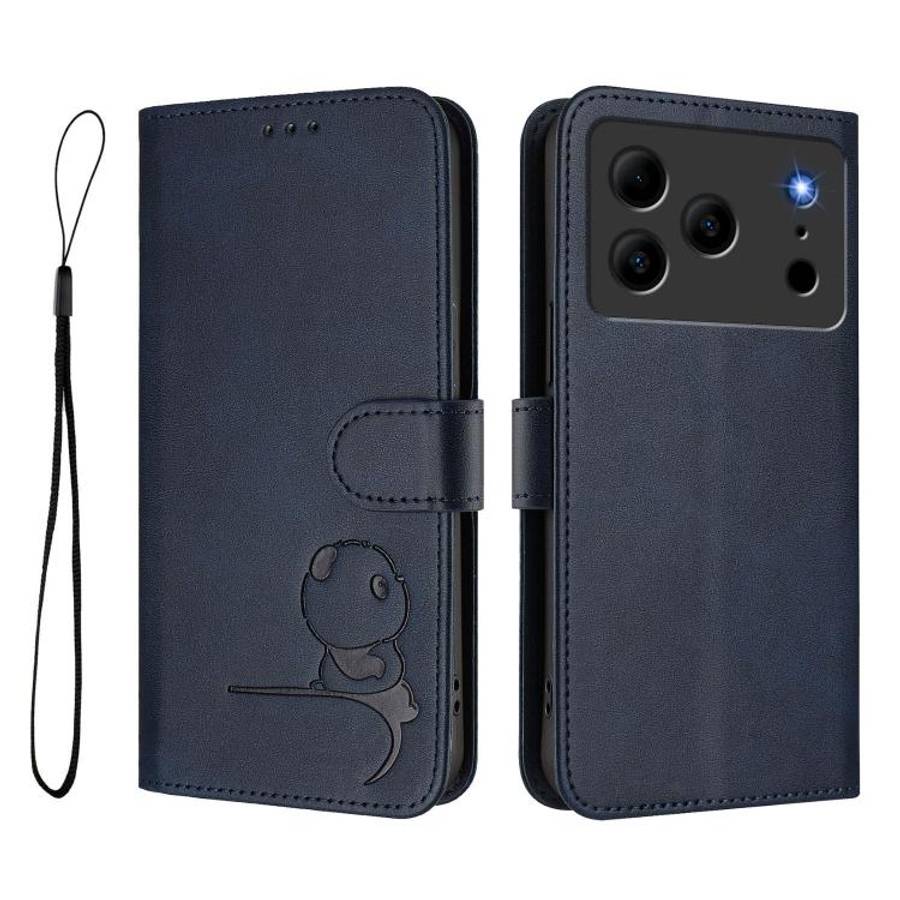 For Doogee N56 / N56 Pro Litter Panda Embossing RFID Leather Phone Case with Lanyard(Blue)