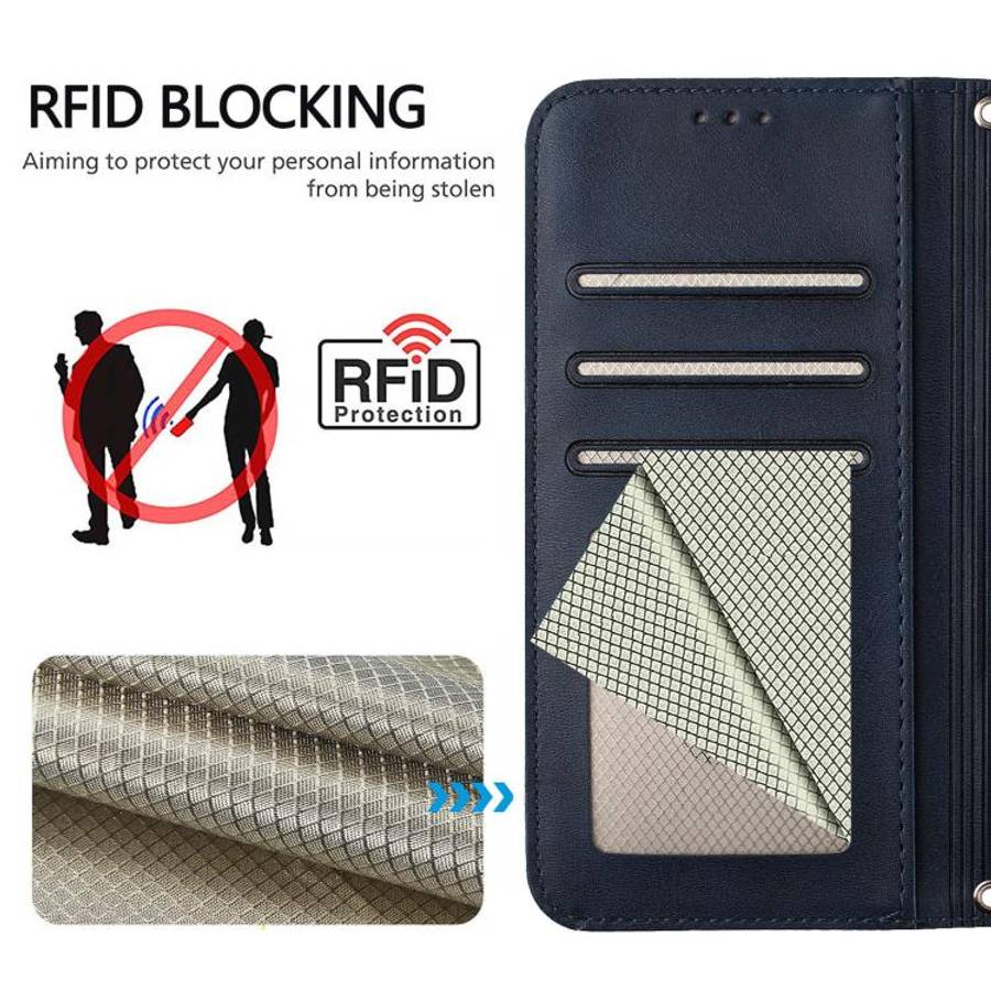 For Doogee N56 / N56 Pro Litter Panda Embossing RFID Leather Phone Case with Lanyard(Blue)
