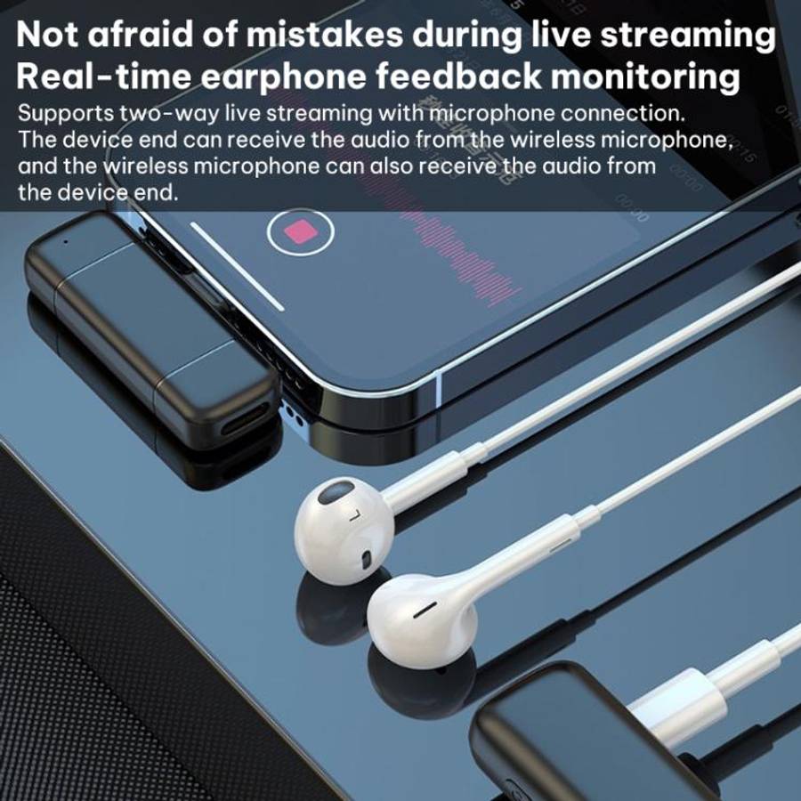 K6 Mini Lavalier Wireless Microphone Live Audio Recording, Model:8 Pin Plug(Black)