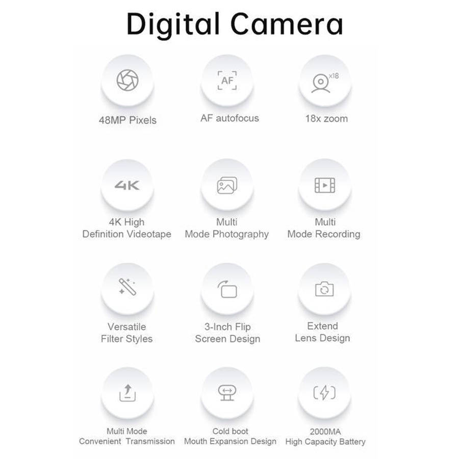 DX9 48MP 4K 3 inch HD LCD Flip Screen Retro Style CCD Mirrorless Digital Camera(Black)