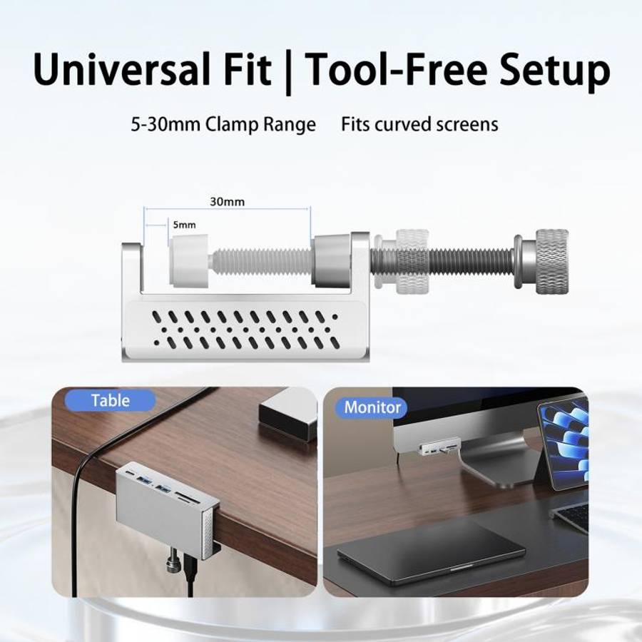 HCL-1071 7-port Type-C 3.2 Clamp Clamp Docking Station HUB with Type-C to Type-C Cable(Black)