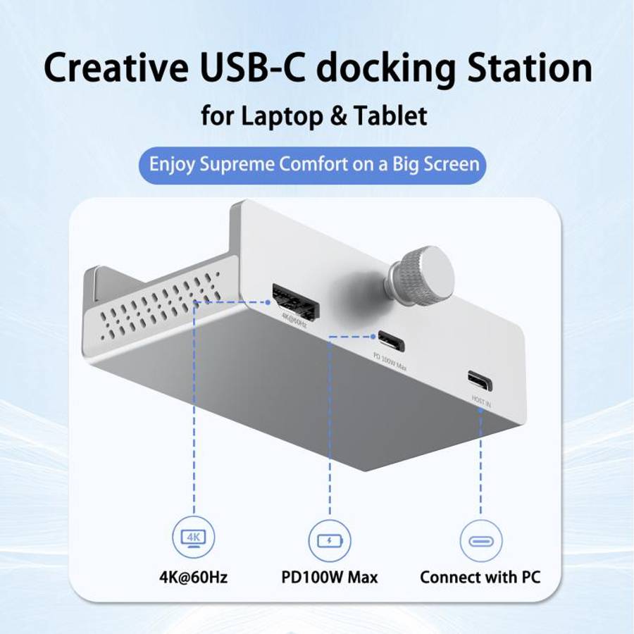 HCL-1071 7-port Type-C 3.2 Clamp Clamp Docking Station HUB with Type-C to Type-C Cable(Black)