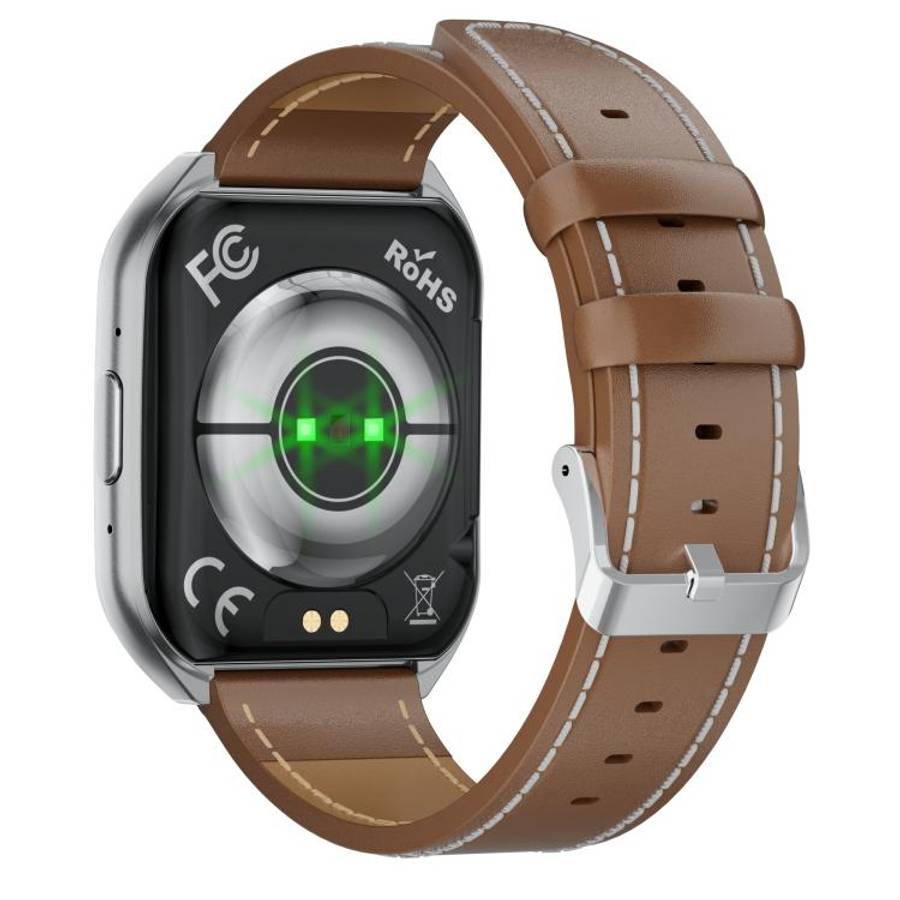 MT66 1.83-inch IPS Curved Screen Smart Watch with 1000mAh Battery(Silver Case Leather Strap)