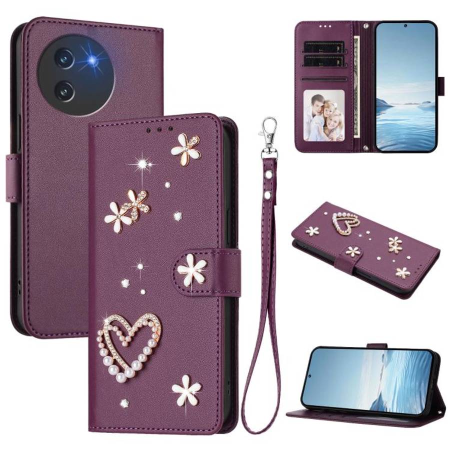 For Doogee Note 59 5G / 59 Pro ZS01 Double-Layer Heart Floral Vegan Leather Phone Case with Wrist...