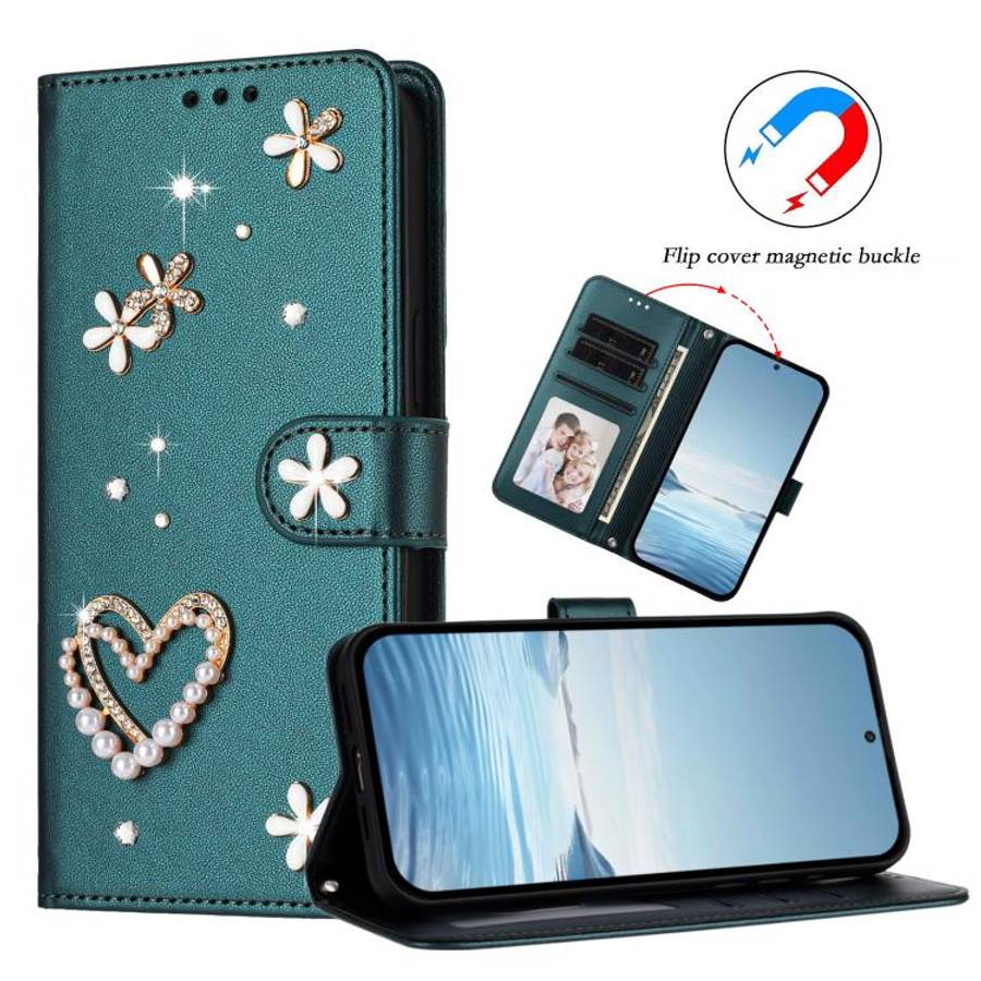 For Ulefone Note 16 Pro ZS01 Double-Layer Heart Floral Vegan Leather Phone Case with Wrist Strap(...