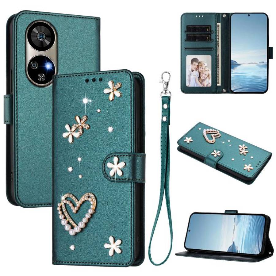 For Ulefone Note 17 Pro ZS01 Double-Layer Heart Floral Vegan Leather Phone Case with Wrist Strap(...