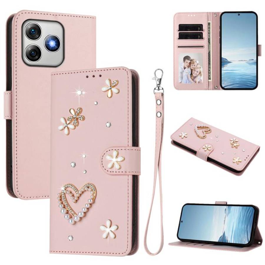 For Ulefone Note 18 Ultra/Note 18 Pro ZS01 Double-Layer Heart Floral Vegan Leather Phone Case wit...