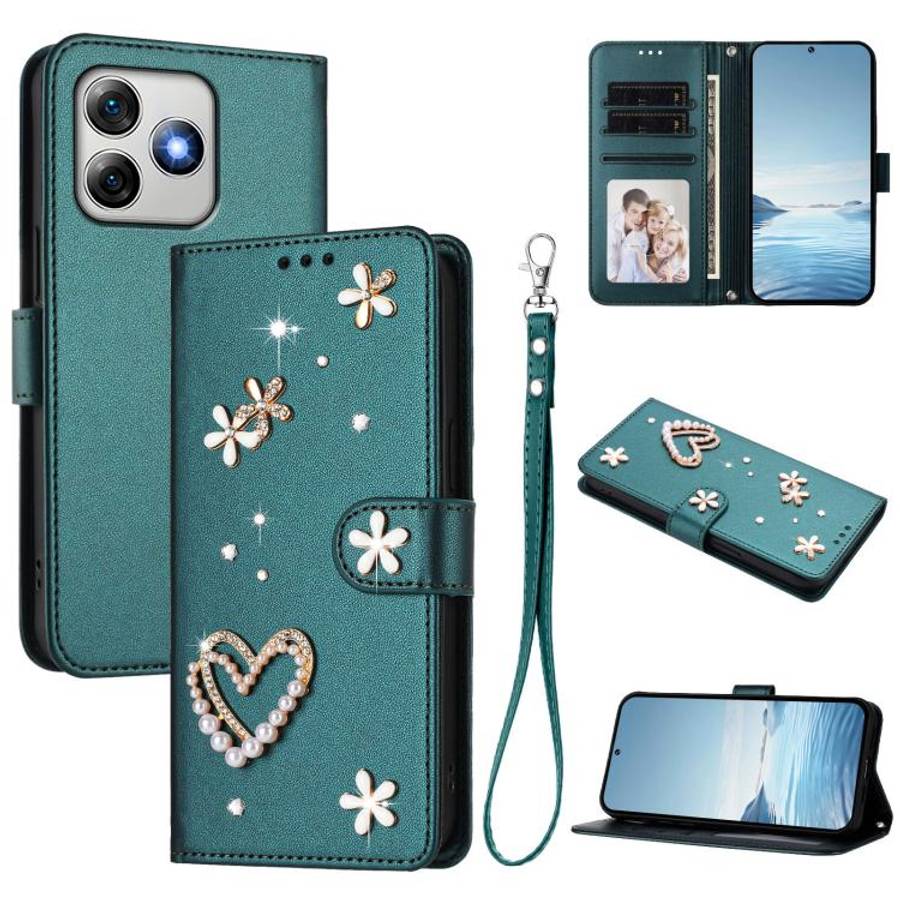 For Ulefone Note 18 Ultra/Note 18 Pro ZS01 Double-Layer Heart Floral Vegan Leather Phone Case wit...