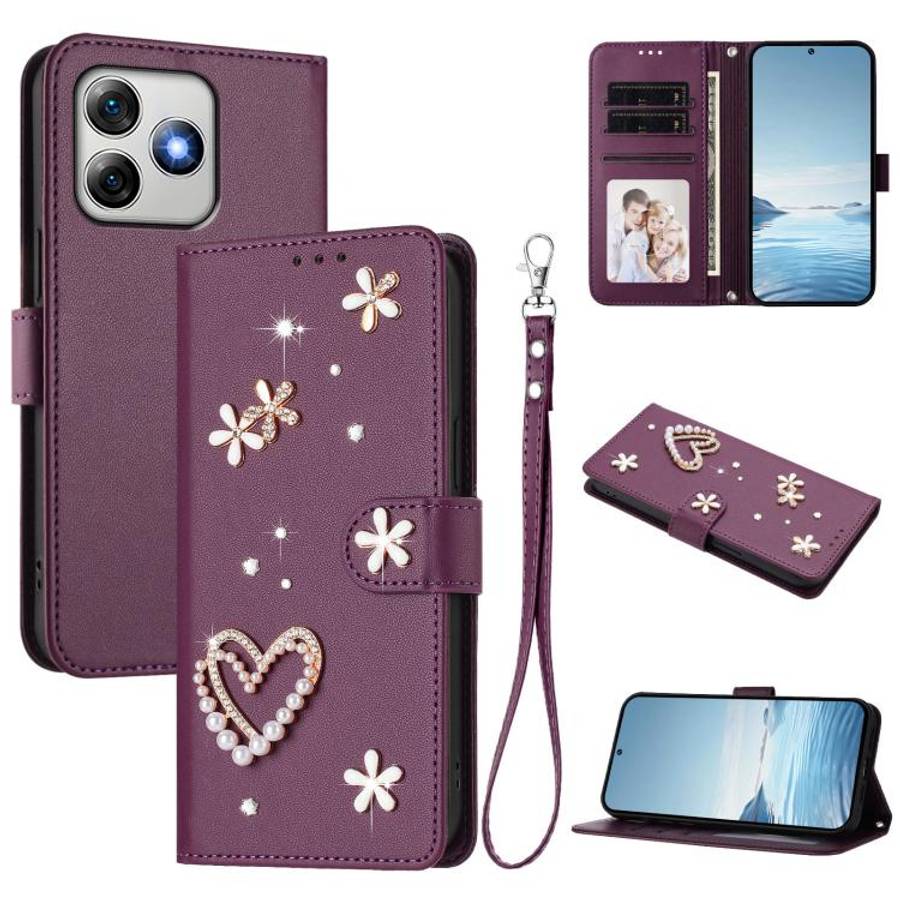 For Ulefone Note 18 Ultra/Note 18 Pro ZS01 Double-Layer Heart Floral Vegan Leather Phone Case wit...