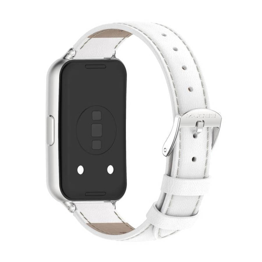 For Huawei Band 11 / Band 11 Pro MIJOBS Top Grain Cowhide Watch Band(White Silver)