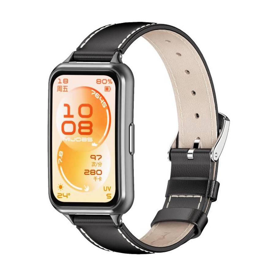 For Huawei Band 11 / Band 11 Pro MIJOBS Top Grain Cowhide Watch Band(Black)