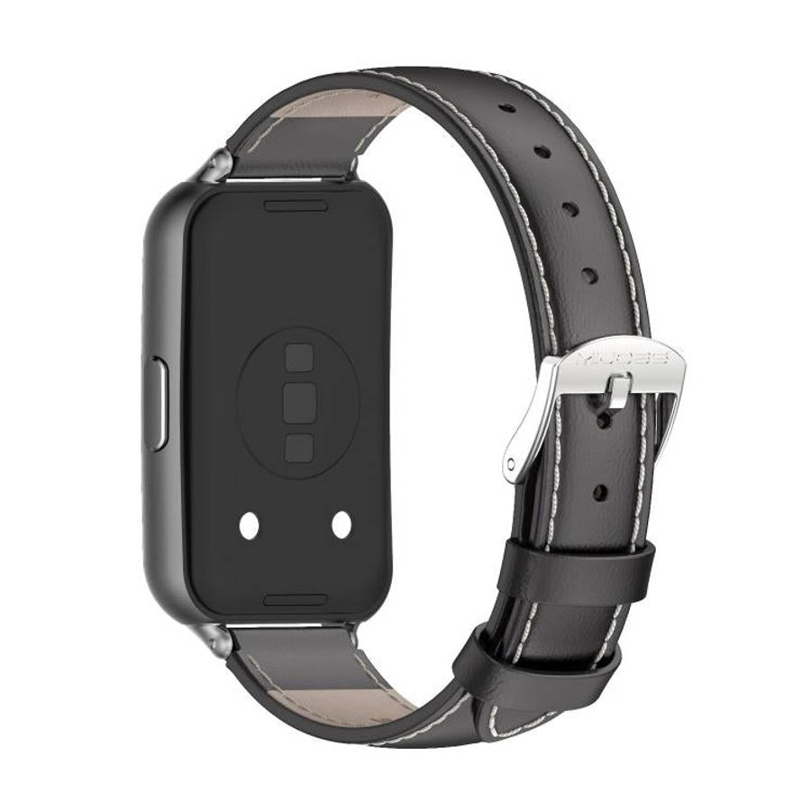 For Huawei Band 11 / Band 11 Pro MIJOBS Top Grain Cowhide Watch Band(Black)