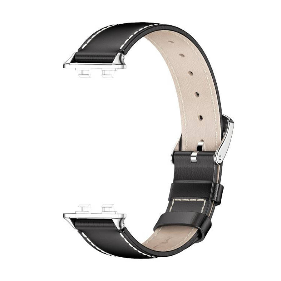 For Huawei Band 11 / Band 11 Pro MIJOBS Top Grain Cowhide Watch Band(Black Silver)