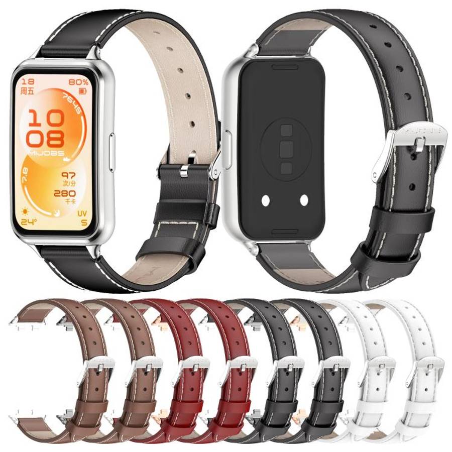 For Huawei Band 11 / Band 11 Pro MIJOBS Top Grain Cowhide Watch Band(Red Silver)