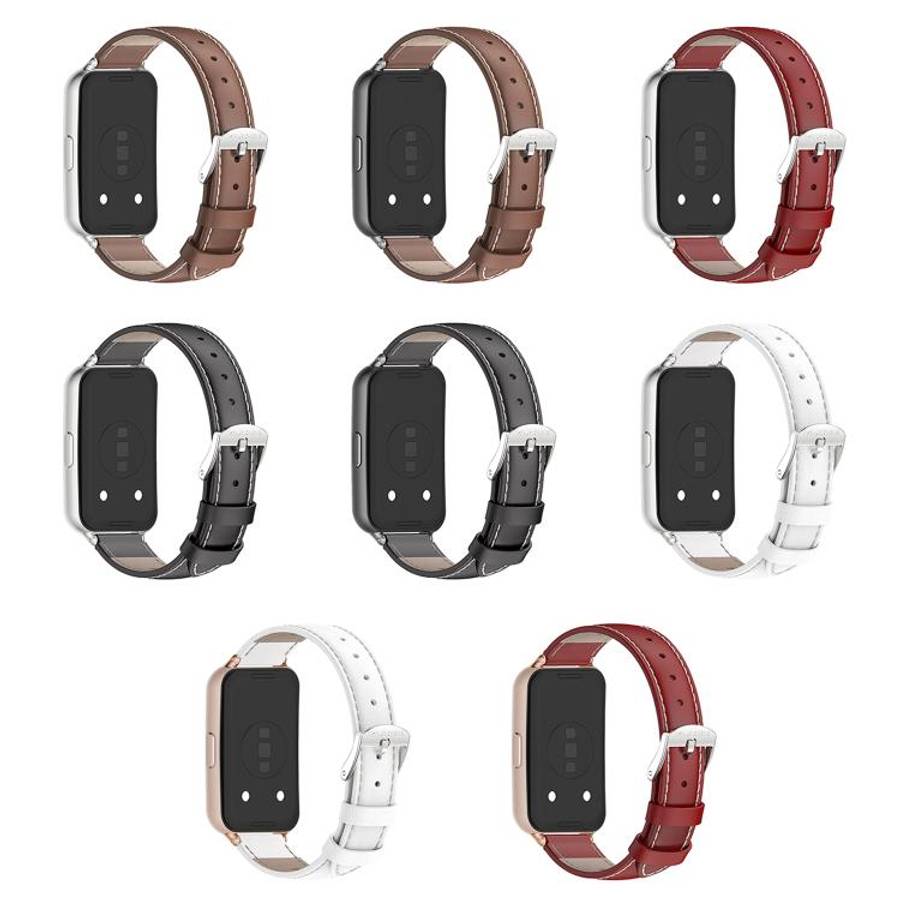 For Huawei Band 11 / Band 11 Pro MIJOBS Top Grain Cowhide Watch Band(Red Silver)