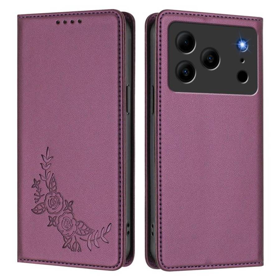 For Doogee Note 56 / Note 56 Pro Peony Embossed Magnetic RFID Vegan Leather Phone Case(Violet Pur...