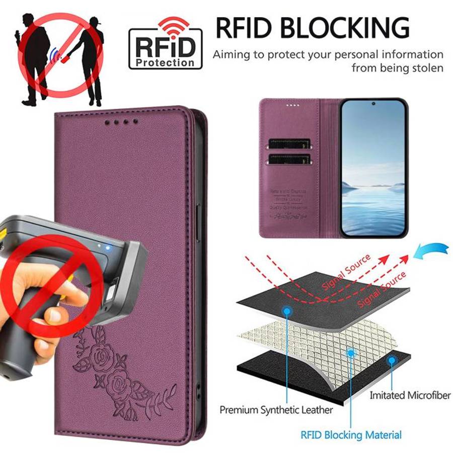 For Doogee Note 56 / Note 56 Pro Peony Embossed Magnetic RFID Vegan Leather Phone Case(Violet Pur...