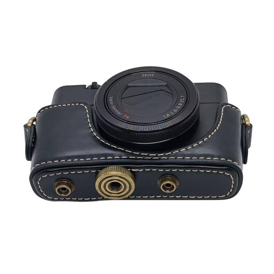 For Sony RX100 M7 / RX100 VII Full Body Retro Vegan Leather Camera Case Bag with Strap(Black)