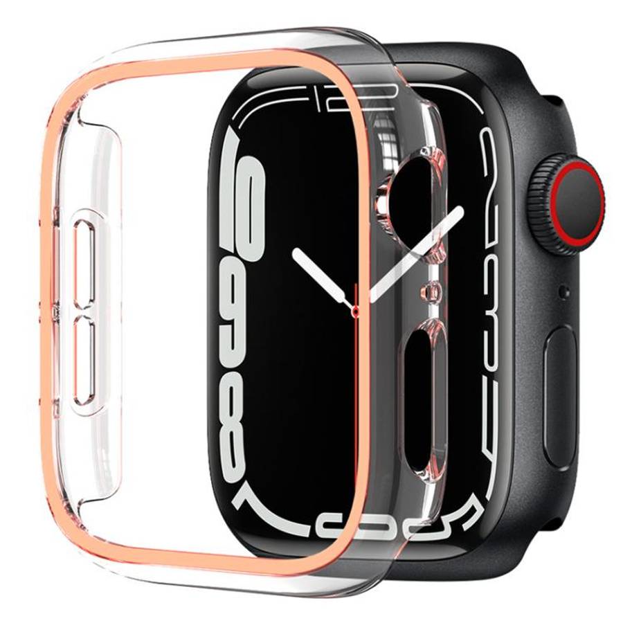 For Apple Watch Series 40mm XDfind Transparent Luminous Half Coverage Hollow PC Watch Case(Pink)