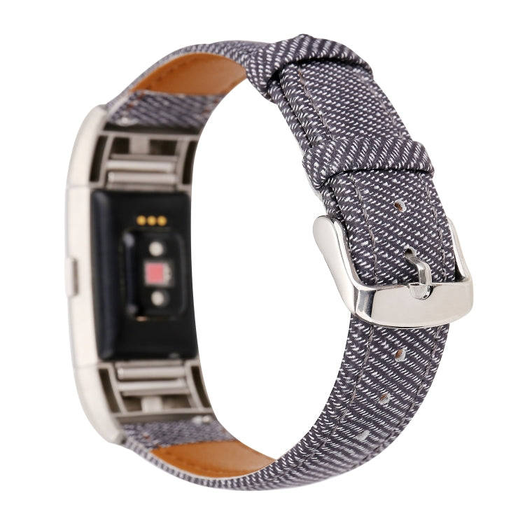 For Fitbit Charge 2 Cowboy Texture Leather Watch Band(Black)