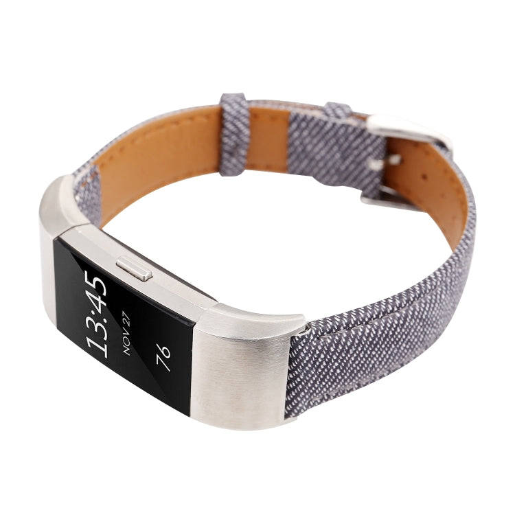 For Fitbit Charge 2 Cowboy Texture Leather Watch Band(Black)